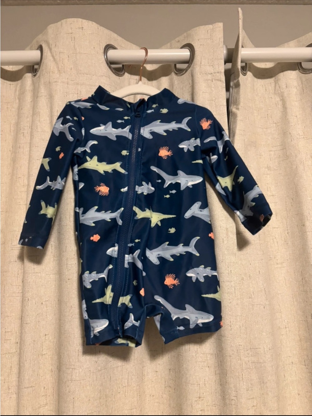 Carter's Navy Shark-Print Long-Sleeve One-Piece